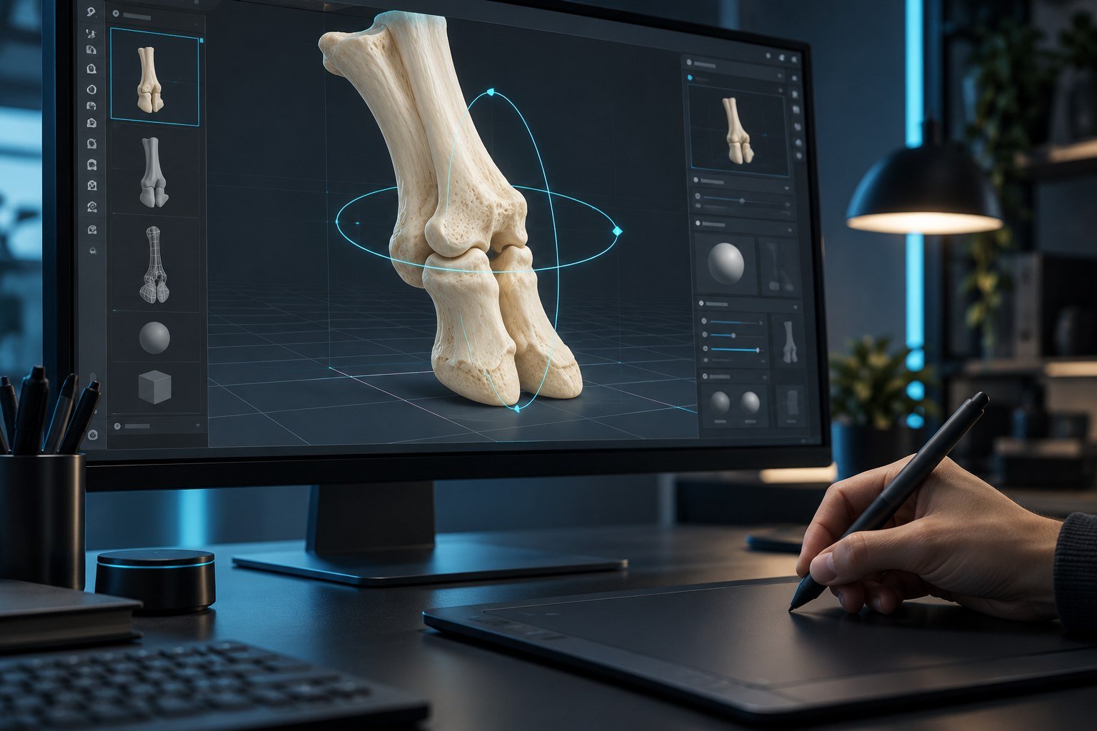 Concept image of a digital anatomy modelling workspace